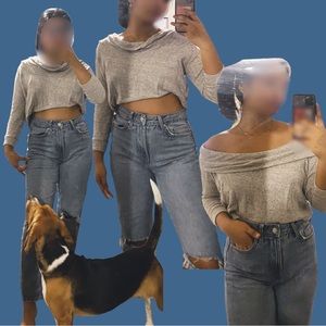 Express Grey Off-shoulder Sweater